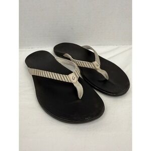 Olukai Ho'opio Sandal Flip Flop Womens Size 11 Black‎ Grey Striped
